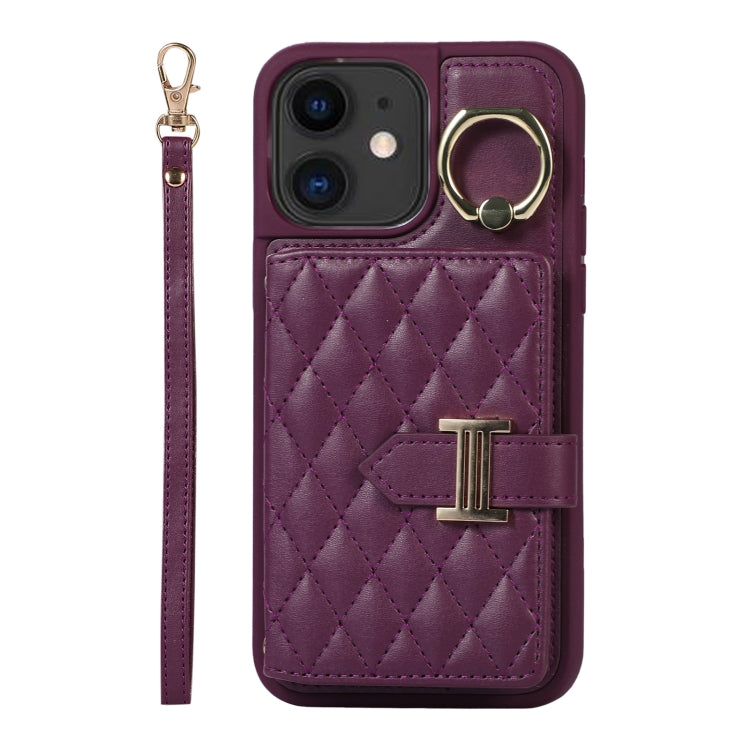 Horizontal Card Bag Ring Holder Phone Case with Dual Lanyard, For iPhone 13, For iPhone 12, For iPhone 12 Pro Max