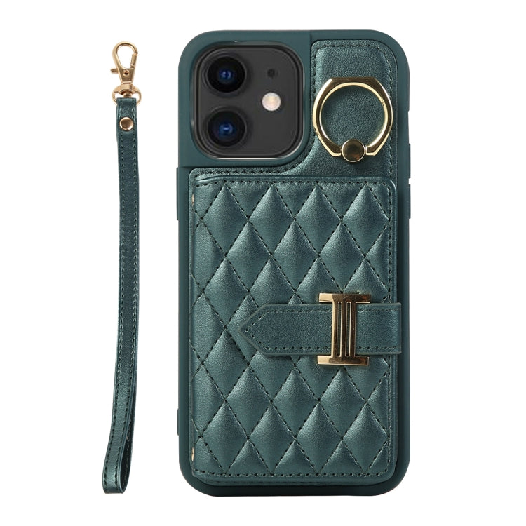 Horizontal Card Bag Ring Holder Phone Case with Dual Lanyard, For iPhone 13, For iPhone 12, For iPhone 12 Pro Max