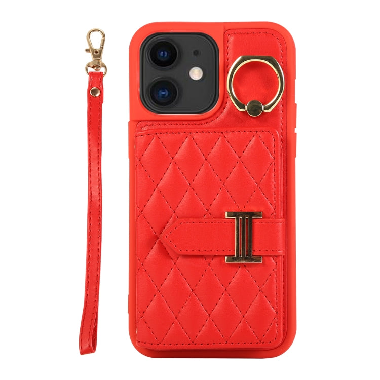 Horizontal Card Bag Ring Holder Phone Case with Dual Lanyard, For iPhone 13, For iPhone 12, For iPhone 12 Pro Max
