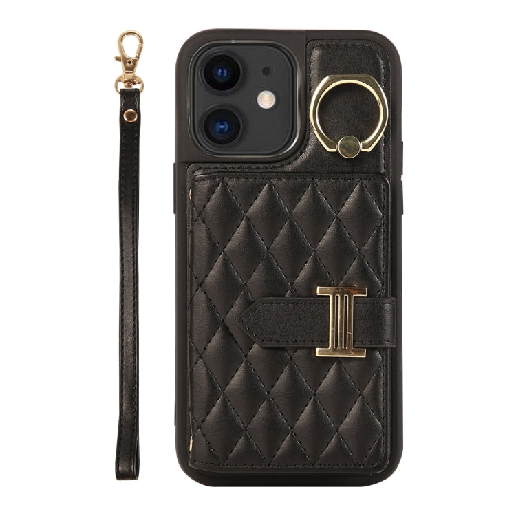 Horizontal Card Bag Ring Holder Phone Case with Dual Lanyard, For iPhone 13, For iPhone 12, For iPhone 12 Pro Max