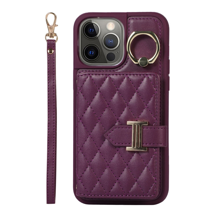 Horizontal Card Bag Ring Holder Phone Case with Dual Lanyard, For iPhone 13, For iPhone 12, For iPhone 12 Pro Max