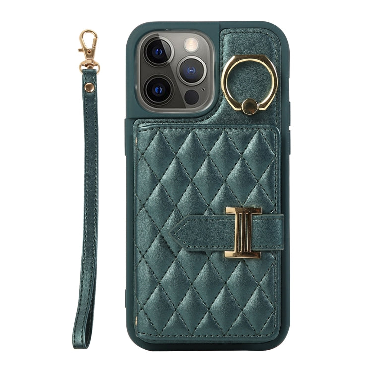 Horizontal Card Bag Ring Holder Phone Case with Dual Lanyard, For iPhone 13, For iPhone 12, For iPhone 12 Pro Max
