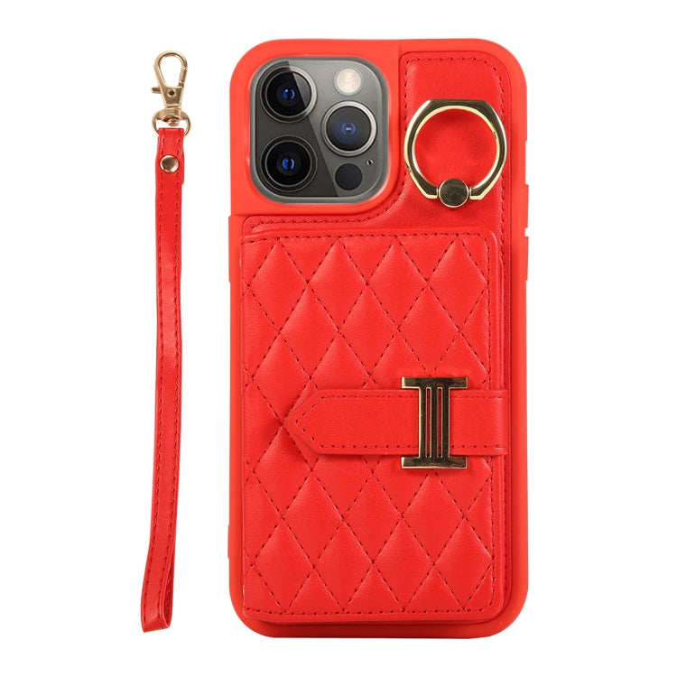 Horizontal Card Bag Ring Holder Phone Case with Dual Lanyard, For iPhone 13, For iPhone 12, For iPhone 12 Pro Max