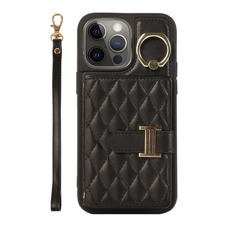 Horizontal Card Bag Ring Holder Phone Case with Dual Lanyard, For iPhone 13, For iPhone 12, For iPhone 12 Pro Max