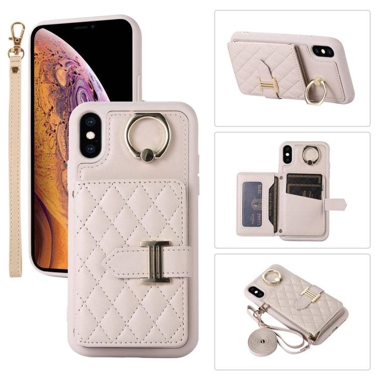 Horizontal Card Bag Ring Holder Phone Case with Dual Lanyard, For iPhone 11 Pro, For iPhone X / XS, For iPhone XR