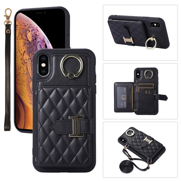 Horizontal Card Bag Ring Holder Phone Case with Dual Lanyard, For iPhone 11 Pro, For iPhone X / XS, For iPhone XR