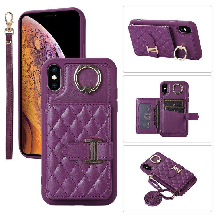 Horizontal Card Bag Ring Holder Phone Case with Dual Lanyard, For iPhone 11 Pro, For iPhone X / XS, For iPhone XR