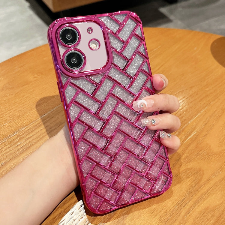 Woven Grid 3D Electroplating Laser Engraving Glitter Paper Phone Case, For iPhone 13 Pro, For iPhone 13, For iPhone 12, For iPhone 12 Pro Max