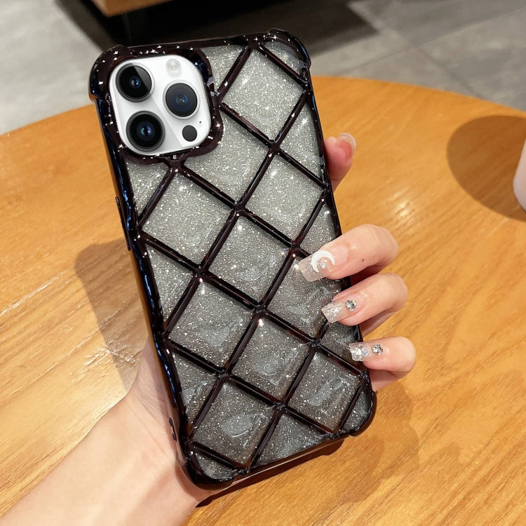 3D Diamond Lattice Laser Engraving Glitter Paper Phone Case, For iPhone 14 Pro Max, For iPhone 13 Pro Max, For iPhone 15, For iPhone 13 Pro