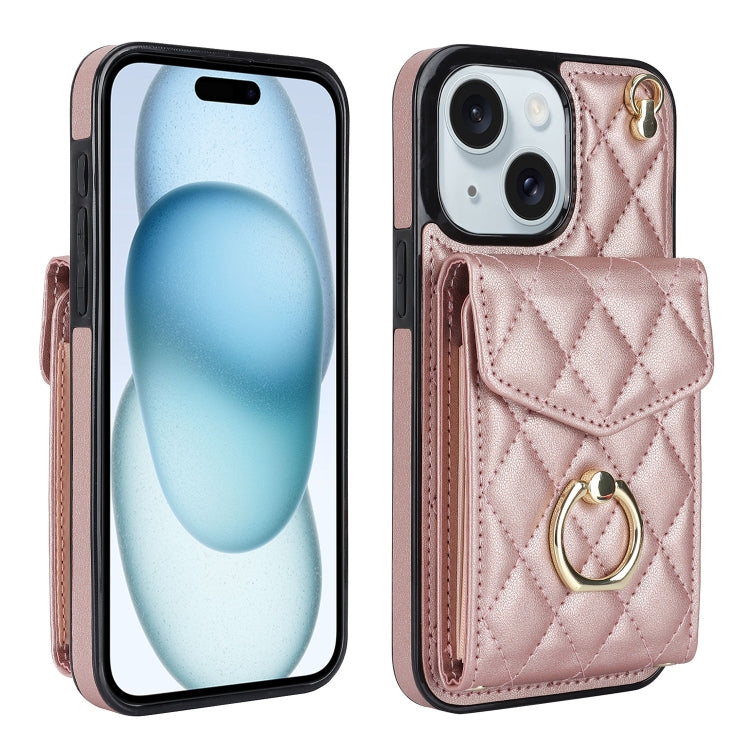 Rhombic Texture Card Bag Phone Case with Long Lanyard