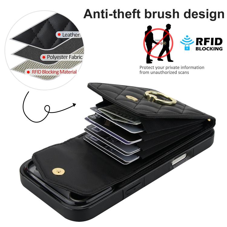 Rhombic Texture Card Bag Phone Case with Long Lanyard