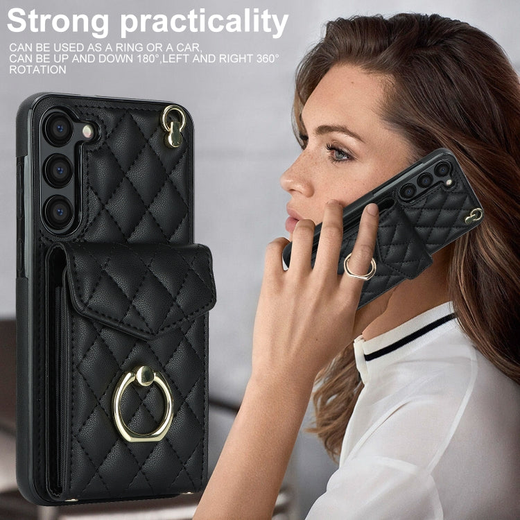 Rhombic Texture Card Bag Phone Case with Long Lanyard