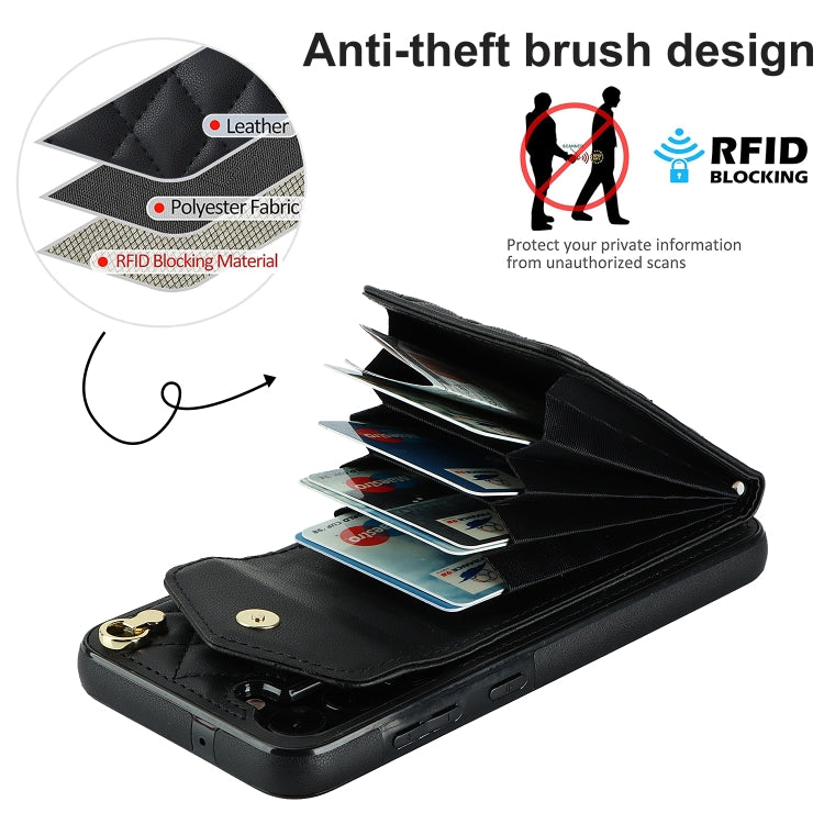 Rhombic Texture Card Bag Phone Case with Long Lanyard