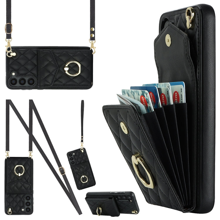 Rhombic Texture Card Bag Phone Case with Long Lanyard