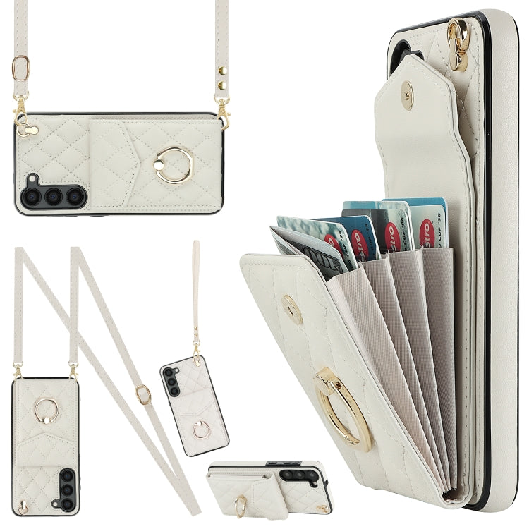 Rhombic Texture Card Bag Phone Case with Long Lanyard