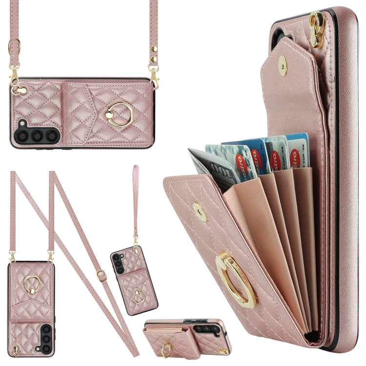 Rhombic Texture Card Bag Phone Case with Long Lanyard