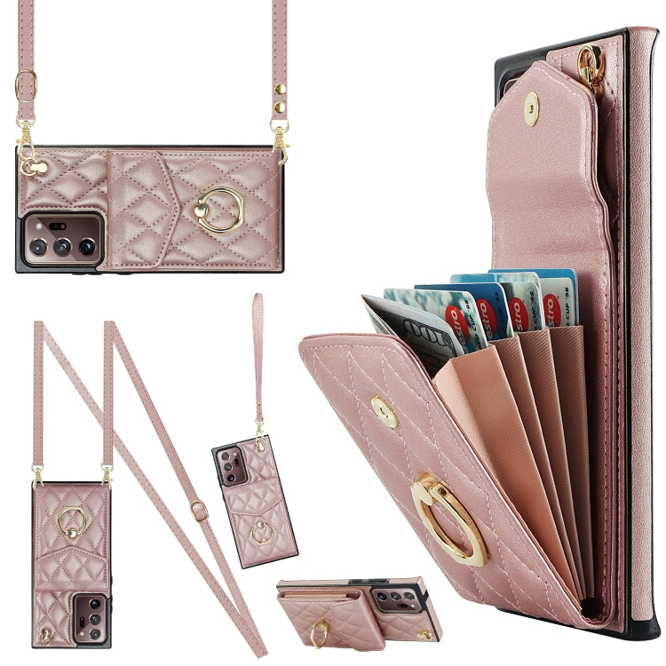 Rhombic Texture Card Bag Phone Case with Long Lanyard