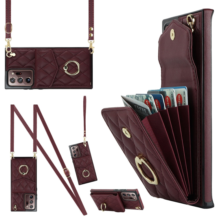 Rhombic Texture Card Bag Phone Case with Long Lanyard