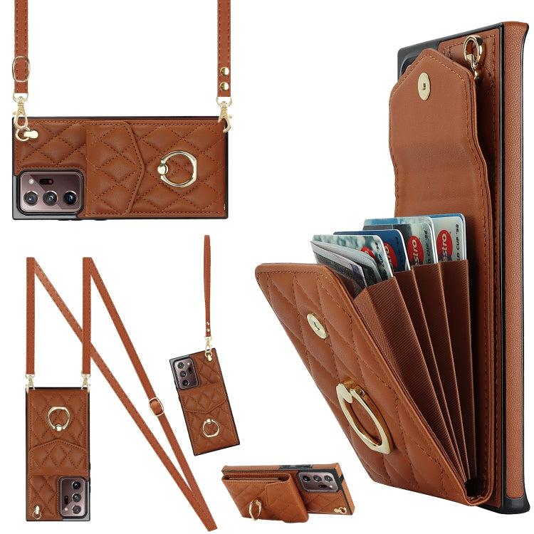 Rhombic Texture Card Bag Phone Case with Long Lanyard