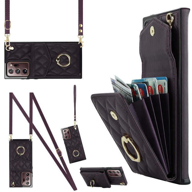 Rhombic Texture Card Bag Phone Case with Long Lanyard