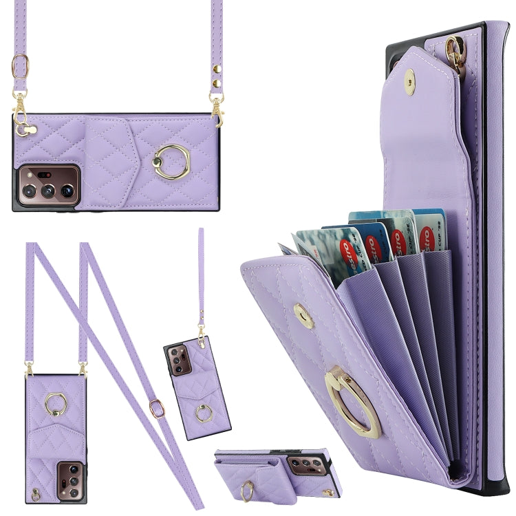 Rhombic Texture Card Bag Phone Case with Long Lanyard
