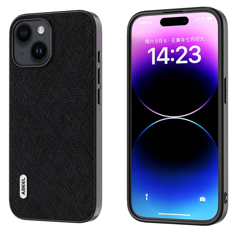 ABEEL Cross Texture Genuine Leather Phone Case, For iPhone 15 Plus, For iPhone 15, For iPhone 14 Plus, For iPhone 14, For iPhone 14 Pro, For iPhone 14 Pro Max