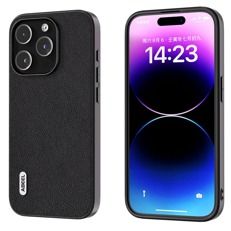 ABEEL Genuine Leather + PC Litchi Texture Phone Case, For iPhone 15 Plus, For iPhone 15, For iPhone 14 Plus, For iPhone 14, For iPhone 14 Pro, For iPhone 14 Pro Max