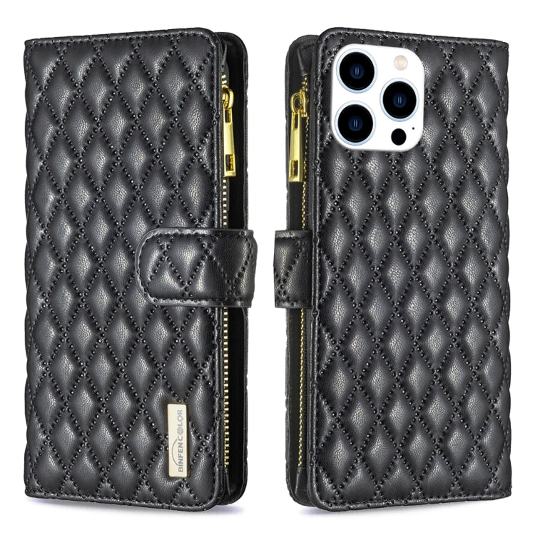 Diamond Lattice Zipper Wallet Leather Flip Phone Case, For iPhone 15 Pro Max, For iPhone 15 Pro, For iPhone 15 Plus, For iPhone 15