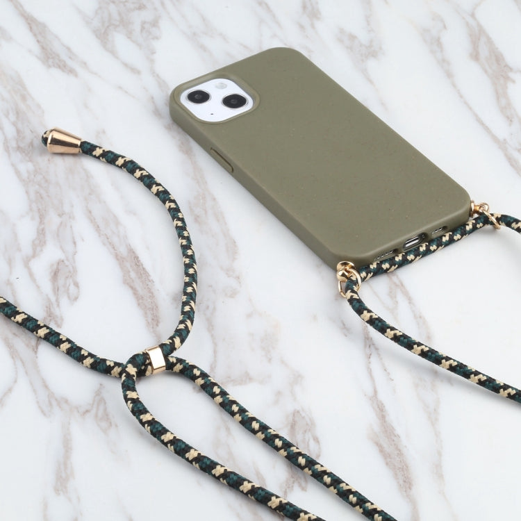 Wheat Straw TPU Shockproof Phone Case with Neck Lanyard, For iPhone 15 Plus, For iPhone 15