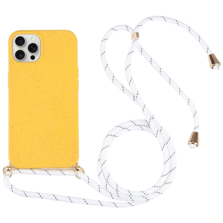 Wheat Straw TPU Shockproof Phone Case with Neck Lanyard, For iPhone 16 Pro Max, For iPhone 16 Pro, For iPhone 16 Plus