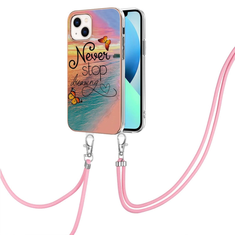 Electroplating Pattern IMD TPU Shockproof Case with Neck Lanyard, For iPhone 15 Pro Max, For iPhone 15 Pro, For iPhone 15 Plus, For iPhone 15