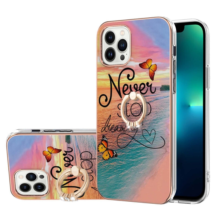Electroplating Pattern IMD TPU Shockproof Case with Rhinestone Ring Holder, For iPhone 15 Pro Max, For iPhone 15 Pro, For iPhone 15 Plus, For iPhone 15