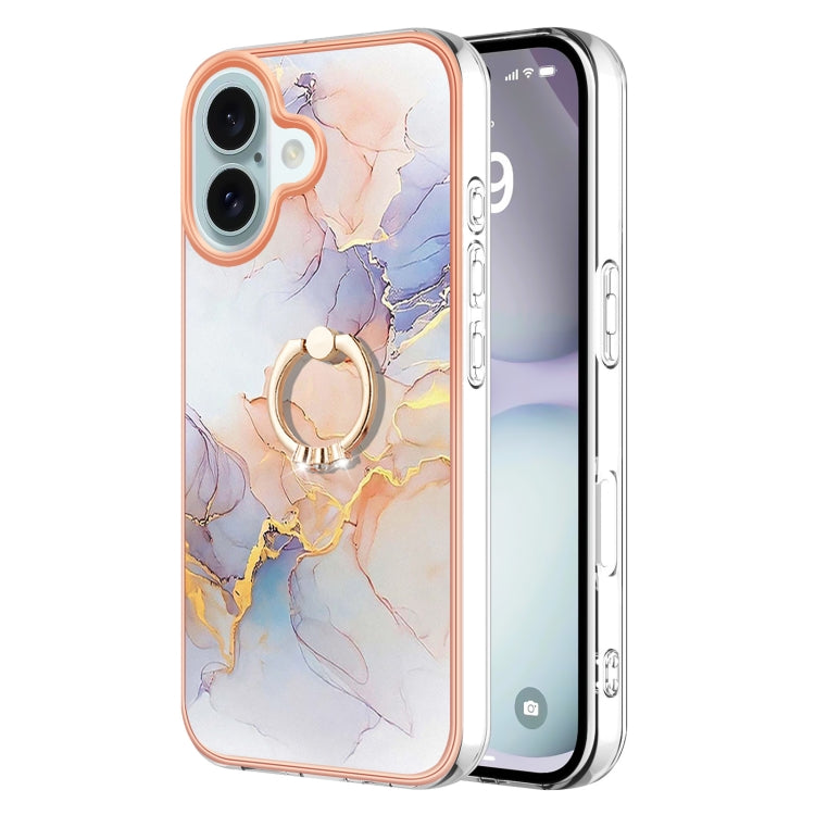 Electroplating Pattern IMD TPU Shockproof Case with Rhinestone Ring Holder, For iPhone 16 Pro Max, For iPhone 16 Pro, For iPhone 16 Plus, For iPhone 16