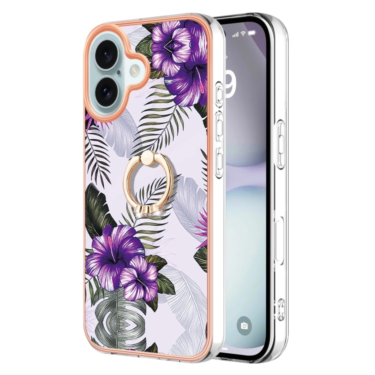 Electroplating Pattern IMD TPU Shockproof Case with Rhinestone Ring Holder, For iPhone 16 Pro Max, For iPhone 16 Pro, For iPhone 16 Plus, For iPhone 16