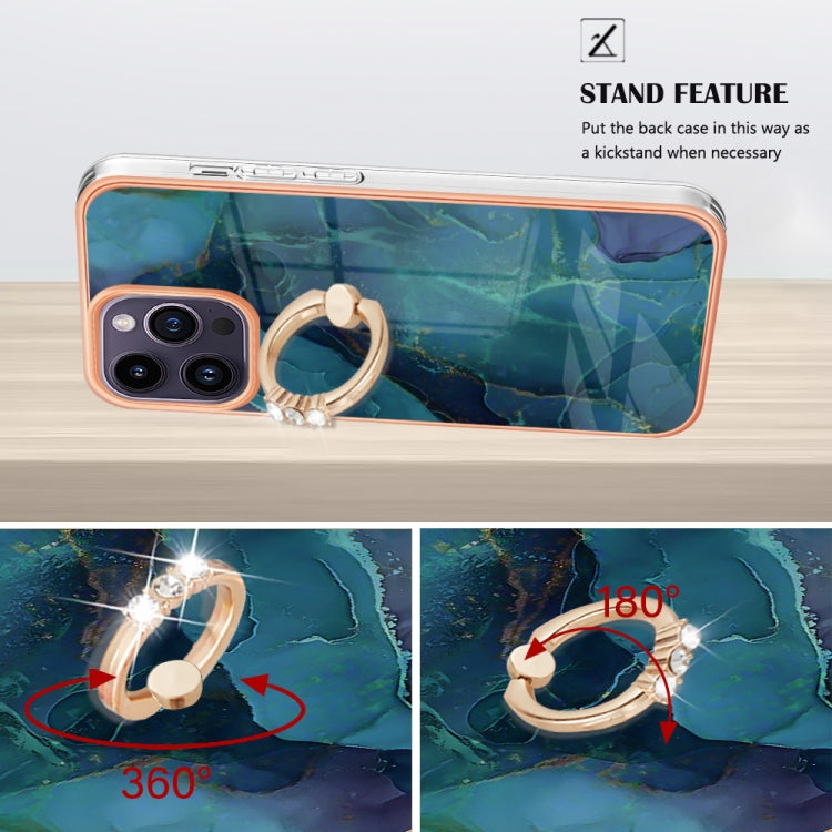 Electroplating Marble Dual-side IMD Phone Case with Ring, For iPhone 15 Pro Max, For iPhone 15 Pro, For iPhone 15 Plus, For iPhone 15
