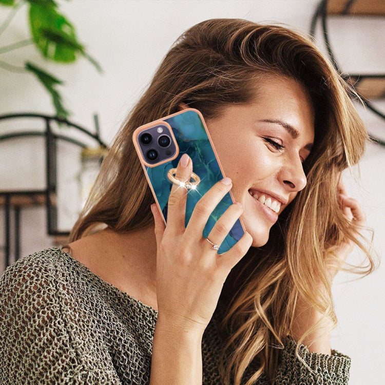 Electroplating Marble Dual-side IMD Phone Case with Ring, For iPhone 15 Pro Max, For iPhone 15 Pro, For iPhone 15 Plus, For iPhone 15