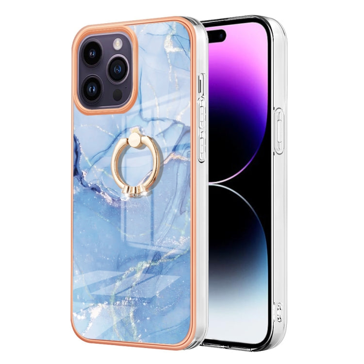 Electroplating Marble Dual-side IMD Phone Case with Ring, For iPhone 15 Pro Max, For iPhone 15 Pro, For iPhone 15 Plus, For iPhone 15