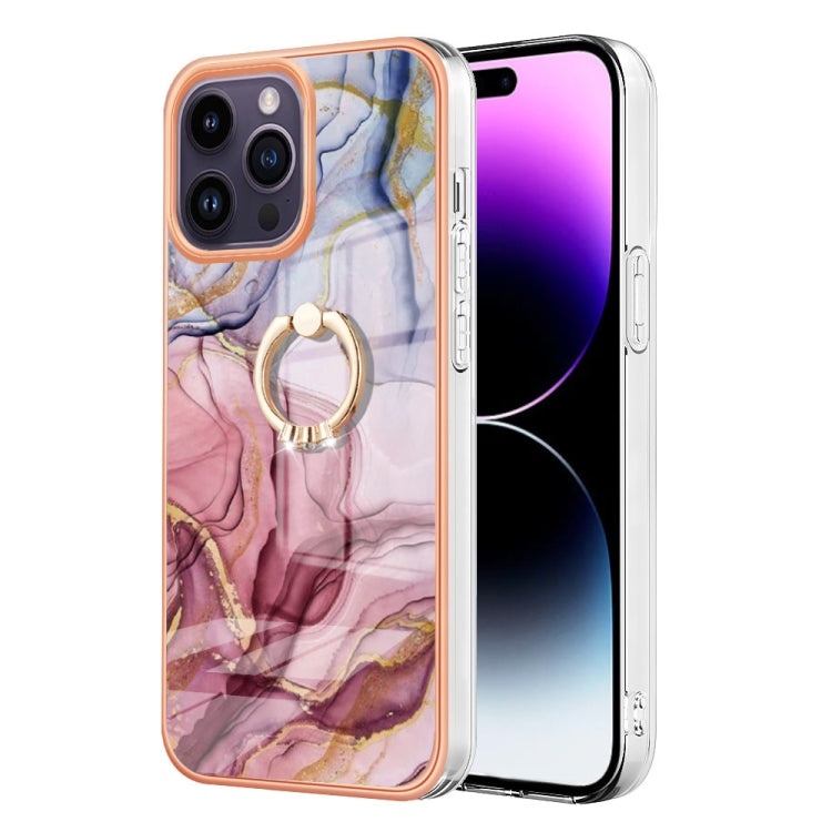 Electroplating Marble Dual-side IMD Phone Case with Ring, For iPhone 15 Pro Max, For iPhone 15 Pro, For iPhone 15 Plus, For iPhone 15