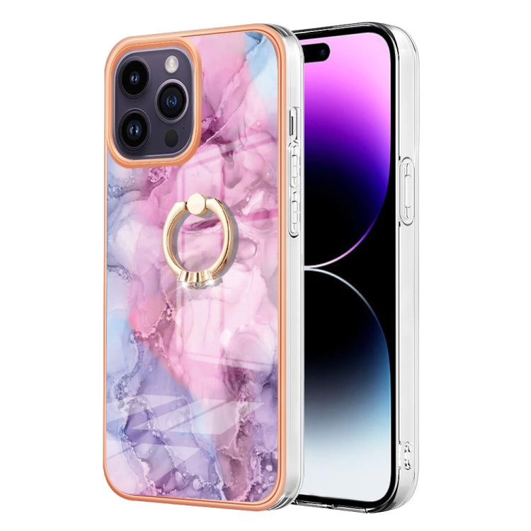 Electroplating Marble Dual-side IMD Phone Case with Ring, For iPhone 15 Pro Max, For iPhone 15 Pro, For iPhone 15 Plus, For iPhone 15