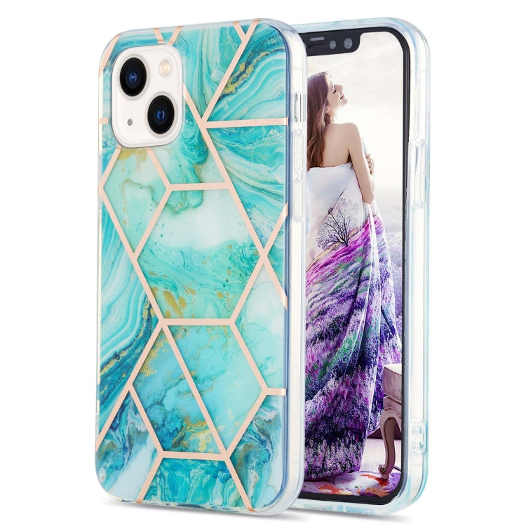 Electroplating Splicing Marble Flower Pattern Dual-side IMD TPU Shockproof Phone Case, For iPhone 15 Pro Max, For iPhone 15 Pro, For iPhone 15 Plus, For iPhone 15