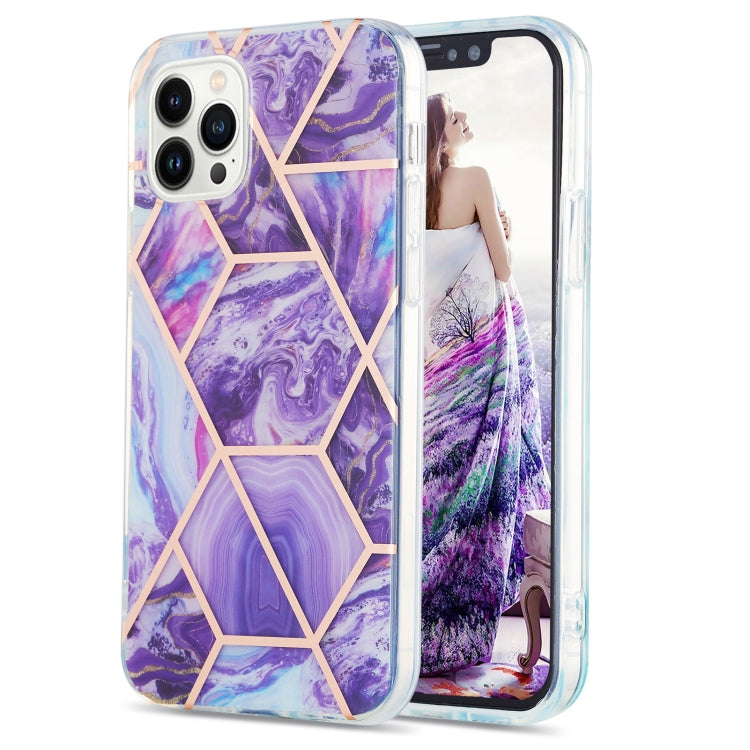 Electroplating Splicing Marble Flower Pattern Dual-side IMD TPU Shockproof Phone Case, For iPhone 15 Pro Max, For iPhone 15 Pro, For iPhone 15 Plus, For iPhone 15