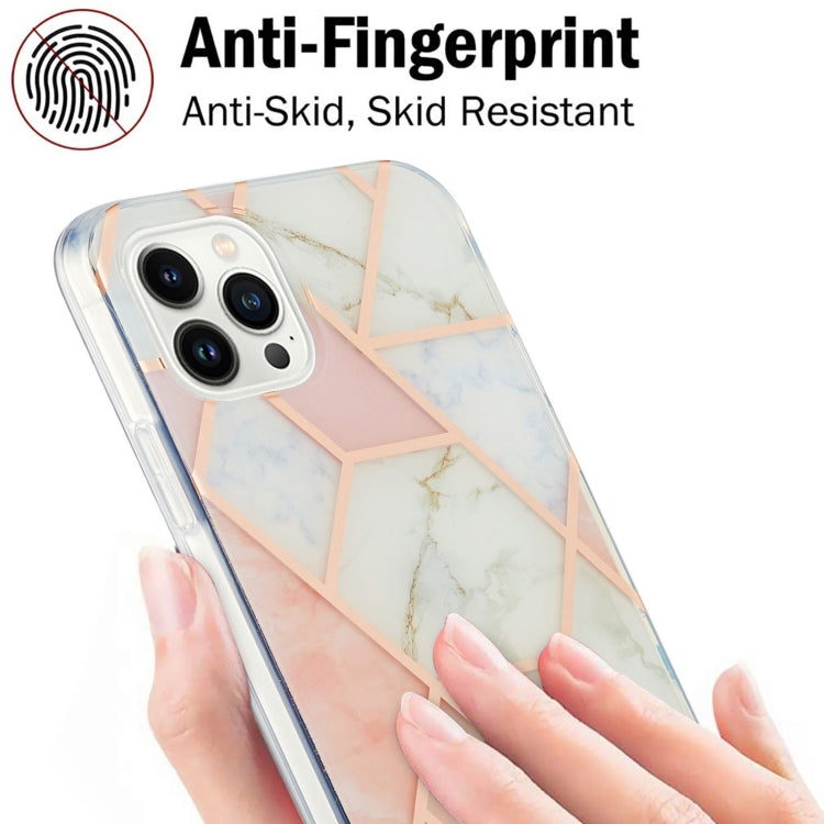 Electroplating Splicing Marble Flower Pattern Dual-side IMD TPU Shockproof Phone Case, For iPhone 15 Pro Max, For iPhone 15 Pro, For iPhone 15 Plus, For iPhone 15