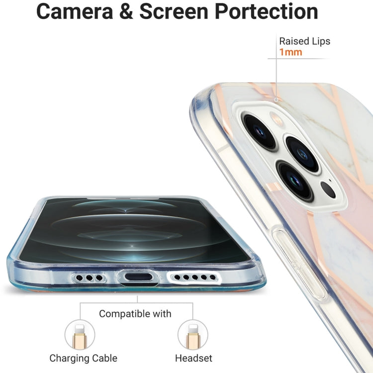 Electroplating Splicing Marble Flower Pattern Dual-side IMD TPU Shockproof Phone Case, For iPhone 15 Pro Max, For iPhone 15 Pro, For iPhone 15 Plus, For iPhone 15