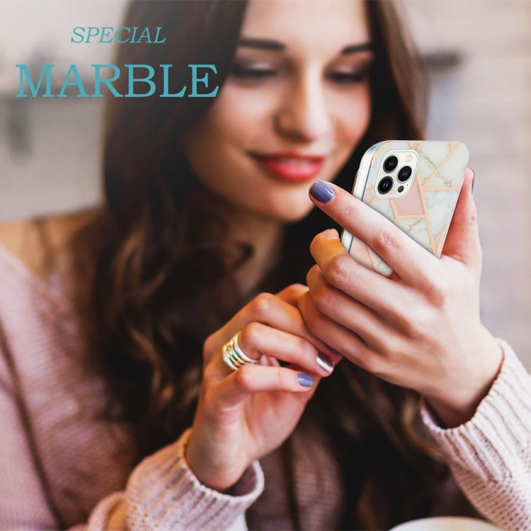 Electroplating Splicing Marble Flower Pattern Dual-side IMD TPU Shockproof Phone Case, For iPhone 15 Pro Max, For iPhone 15 Pro, For iPhone 15 Plus, For iPhone 15