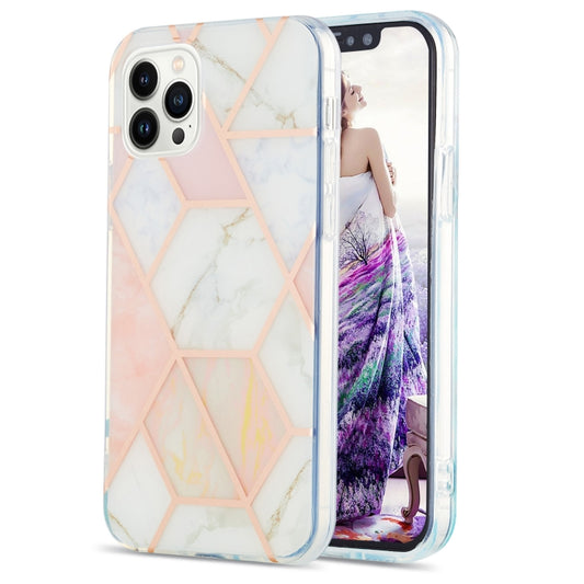 Electroplating Splicing Marble Flower Pattern Dual-side IMD TPU Shockproof Phone Case, For iPhone 15 Pro Max, For iPhone 15 Pro, For iPhone 15 Plus, For iPhone 15