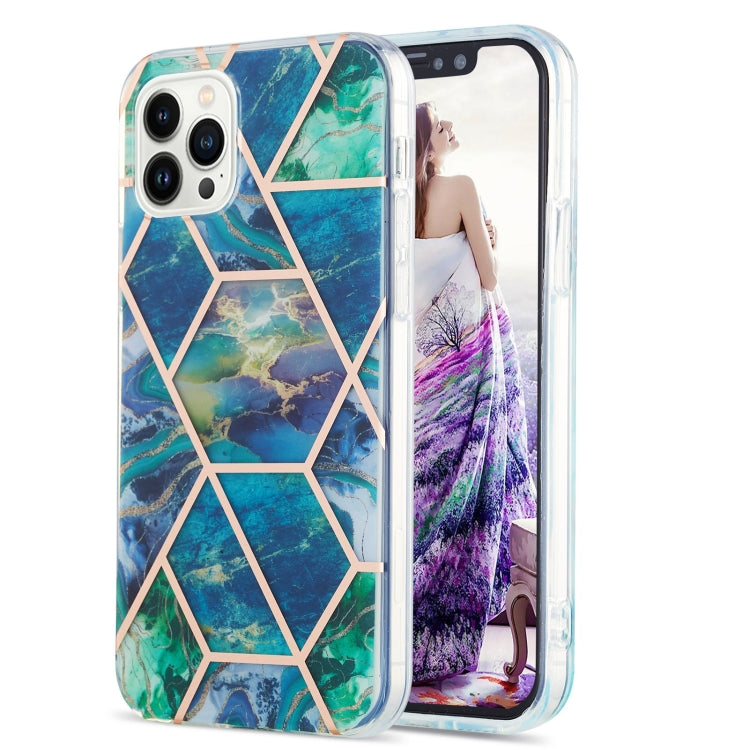 Electroplating Splicing Marble Flower Pattern Dual-side IMD TPU Shockproof Phone Case, For iPhone 15 Pro Max, For iPhone 15 Pro, For iPhone 15 Plus, For iPhone 15