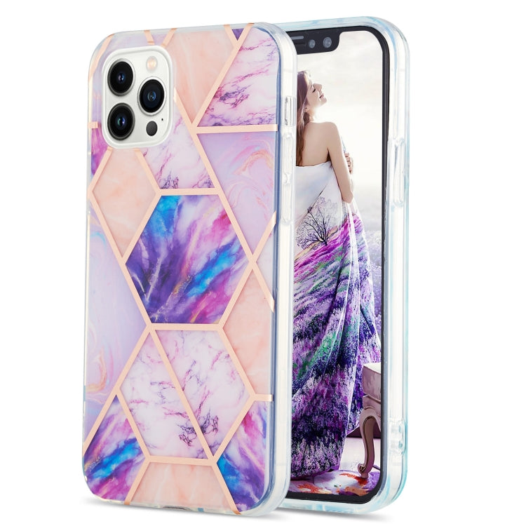 Electroplating Splicing Marble Flower Pattern Dual-side IMD TPU Shockproof Phone Case, For iPhone 15 Pro Max, For iPhone 15 Pro, For iPhone 15 Plus, For iPhone 15