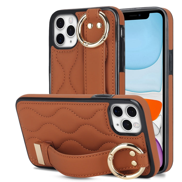Non-slip Full Coverage Ring PU Phone Case with Wristband, For iPhone 11 Pro Max, For iPhone 11, For iPhone 11 Pro
