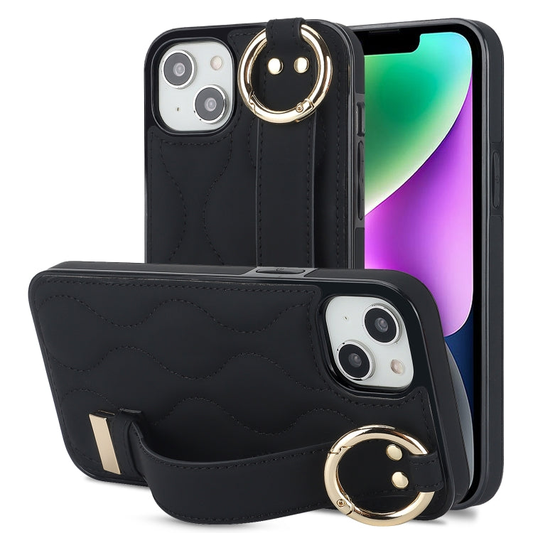 Non-slip Full Coverage Ring PU Phone Case with Wristband, For iPhone 13 Pro, For iPhone 13, For iPhone 13 mini