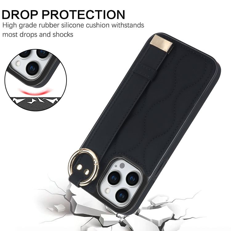 Non-slip Full Coverage Ring PU Phone Case with Wristband, For iPhone 13 Pro, For iPhone 13, For iPhone 13 mini